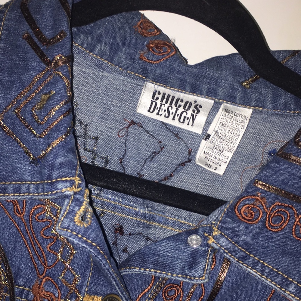 Chico’s Leather Boho Denim Jacket 3 Women’s 16